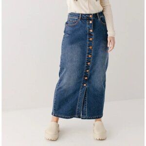 Leanne Button Down Denim Maxi Skirt